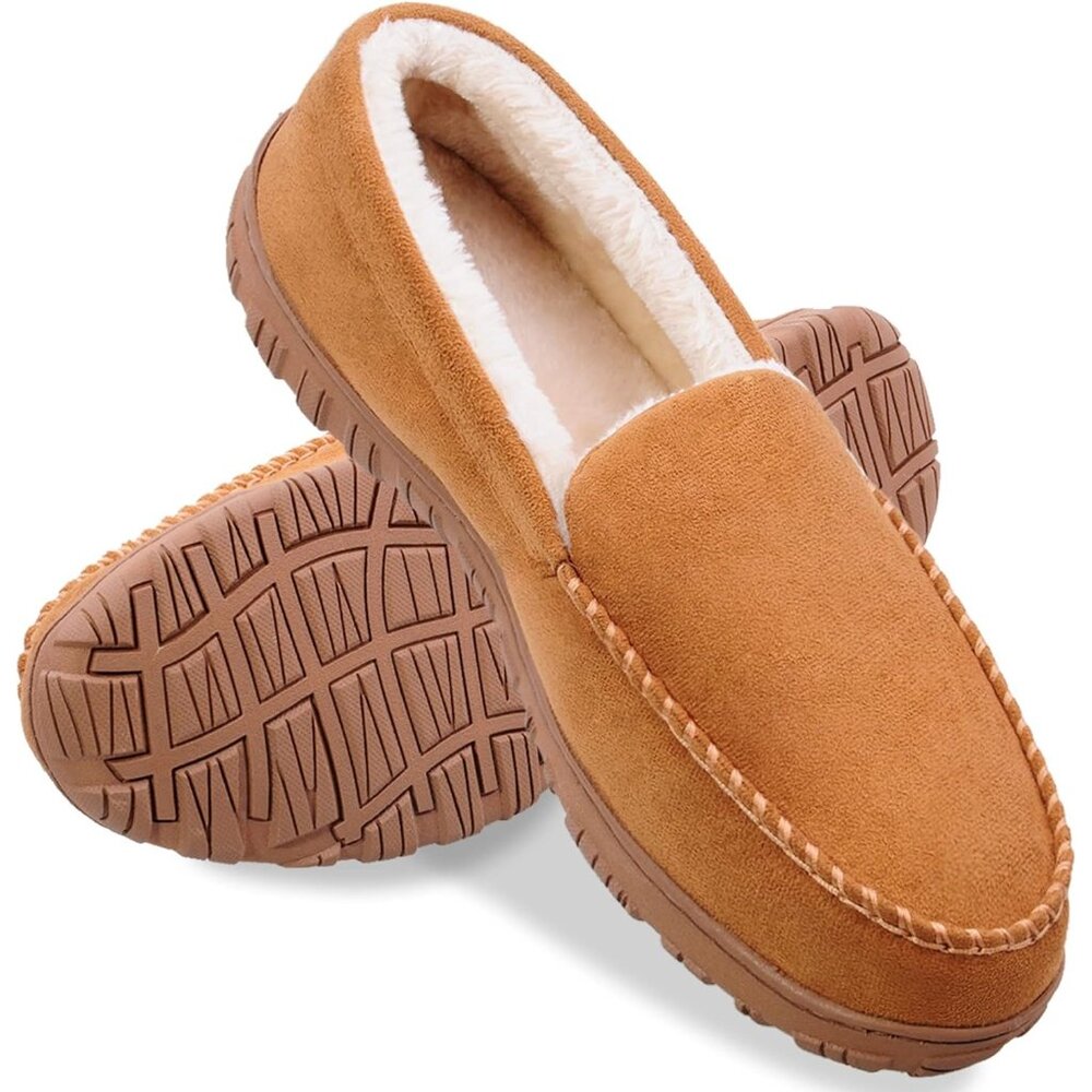 Men Beige Indoor Outdoor Anti Slip Slippers Warm Plush With Soft faux Fur Lining